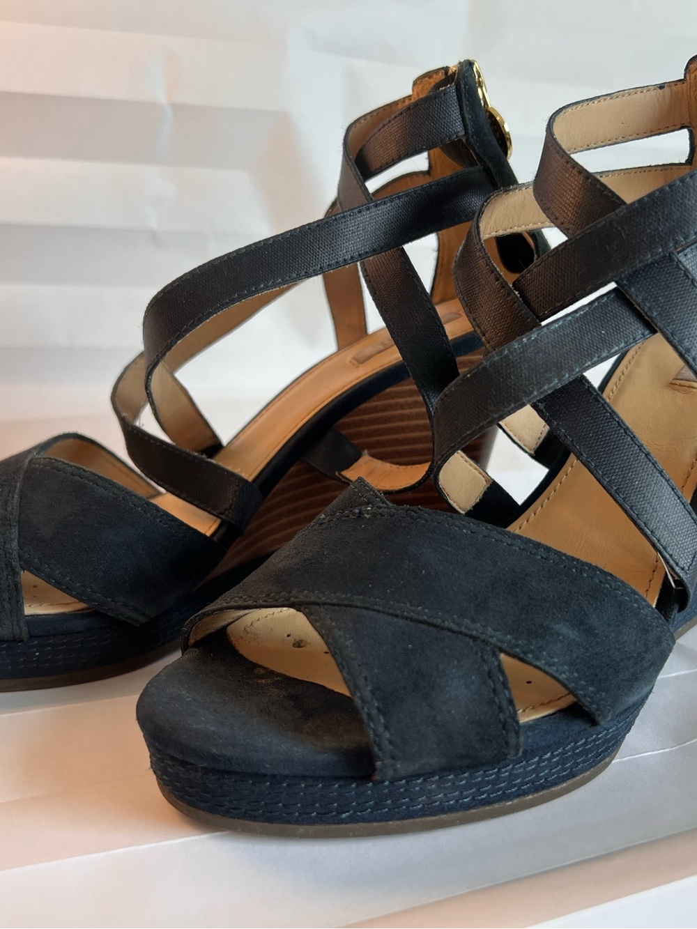 Geox Navy Crisscross Wedge Sandals